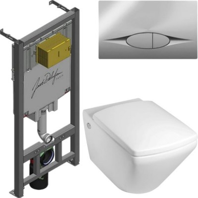 Комплект унитаза Jacob Delafon Escale с инсталляцией E1306-00+E29025-NF/E29027-CP Белый