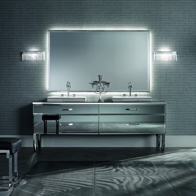 Мебель для ванной Milldue HILTON Комплект мебели с тумбой под раковину 9227.98.3 Раковина ZURIGO63 накладная 63х44.2хh14см без перелива c 3отв. ceramilux/сталь, цвет: белый/сталь