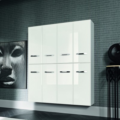 Мебель для ванной Milldue Hilton Шкаф-пенал 1440х326х1700 3536.41.98 4 двери, 4 полки, ручки сталь, цвет: Bianco