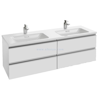 Тумба под две раковины Jacob Delafon Vox 140 2 ящика прямые ручки EB2020-RA-G1C Белый блестящий лак